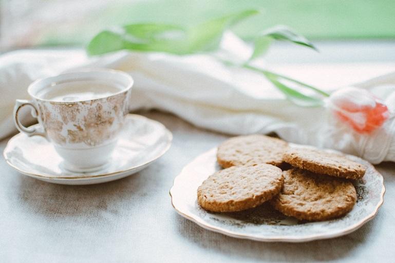 cup of tea and a plate of cookies