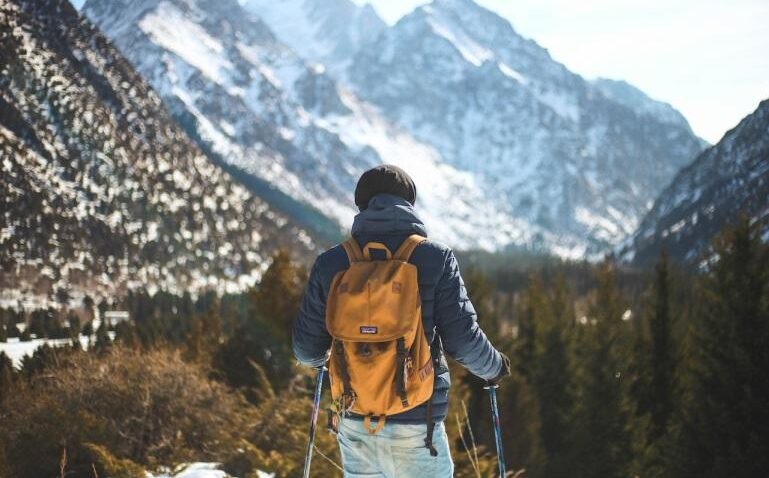 hiker in a blue jacket