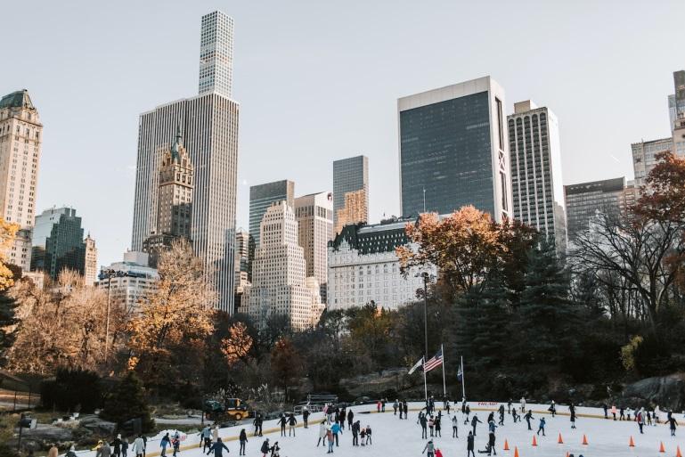 ice skating in a park