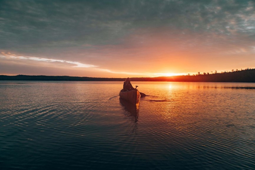 kayak in the lake during sunset