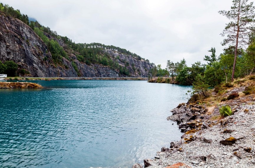 lake with rugged cliffs in the background