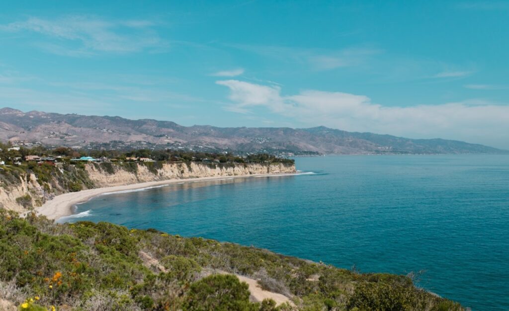 overlooking a sandy beach